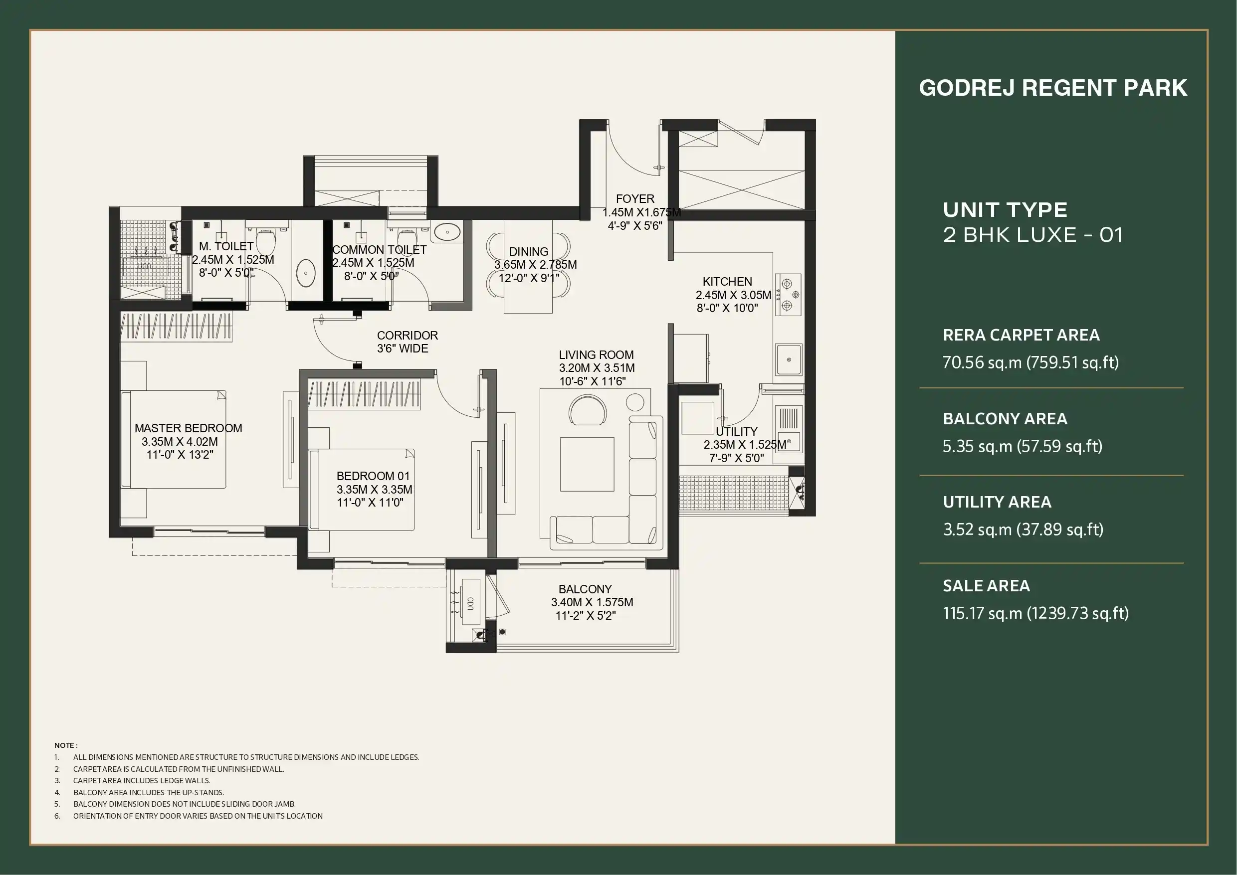 Godrej Regent Park 2 BHK Luxe Type 1 Floor Plan