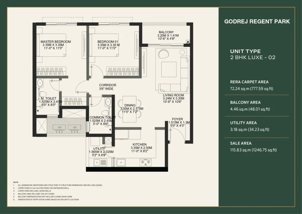 Godrej Regent Park 2 BHK Luxe Type 2 Floor Plan