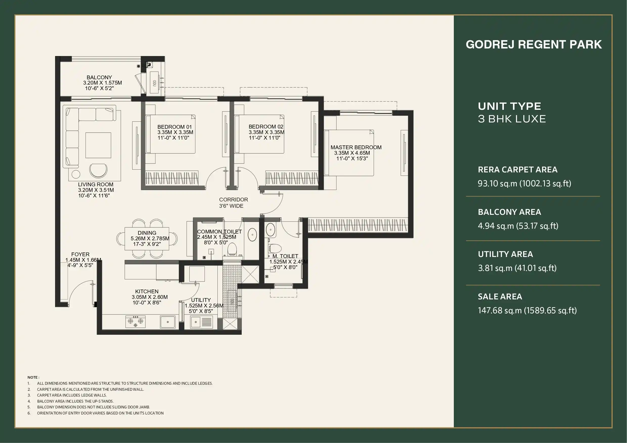 Godrej Regent Park 3 BHK Luxe Floor Plan