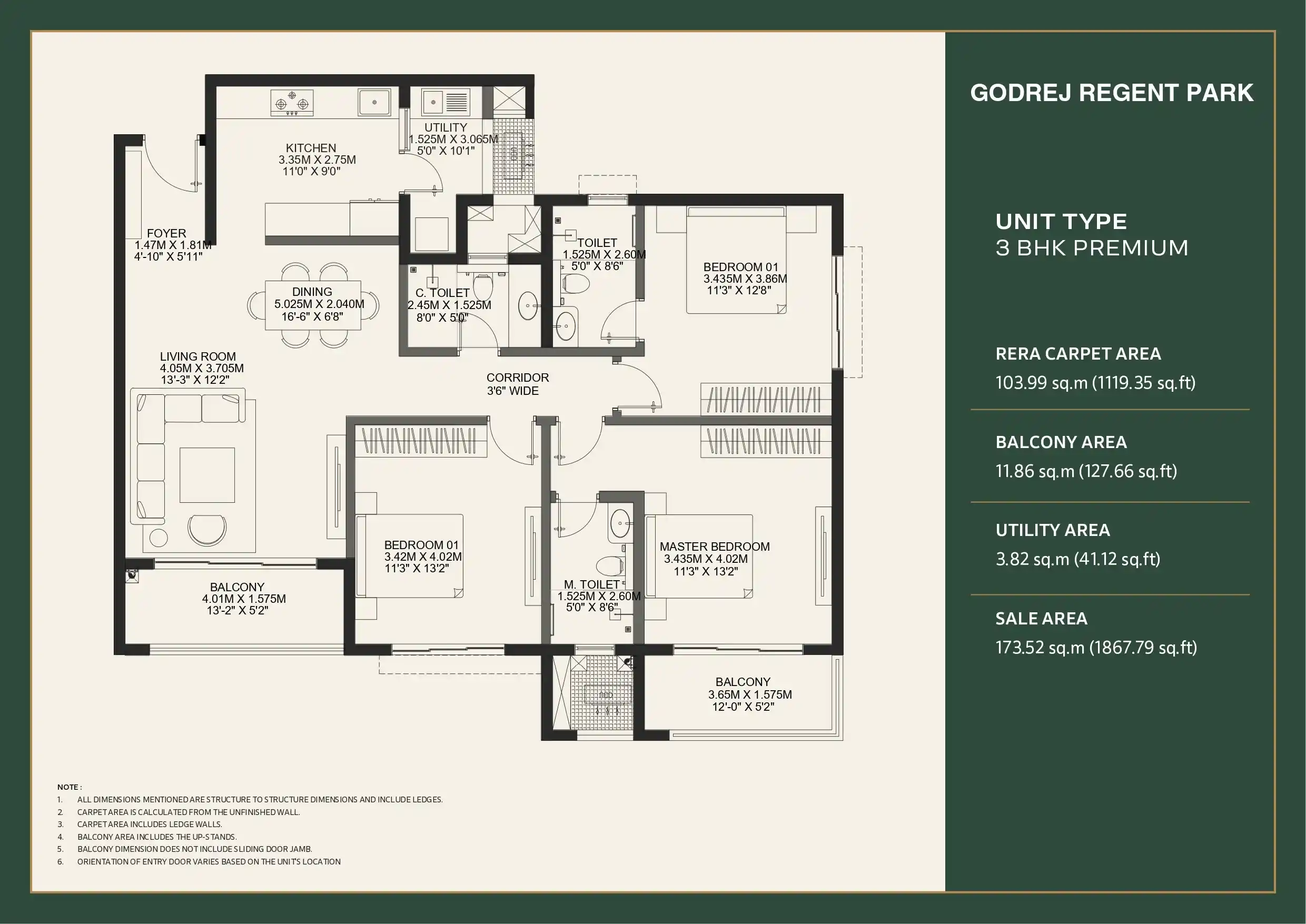 Godrej Regent Park 3 BHK Premium Floor Plan